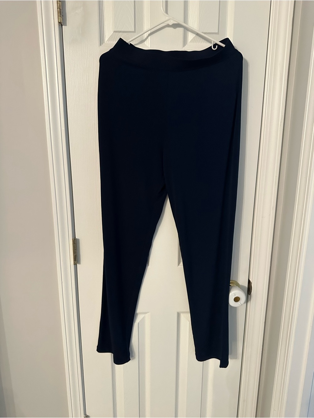 Susan Graver Essentials Classic Straight Leg Pull-On Pants in Navy Blue